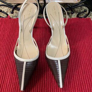 Kate Spade Stiletto Heels Sling Back - Brown with Bone Color Trim-Size 9.5